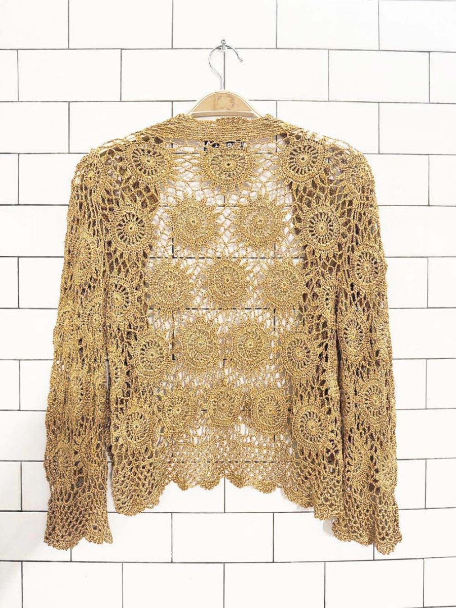 vintage 90s joseph a. sun crochet open cardigan - good market thrift store