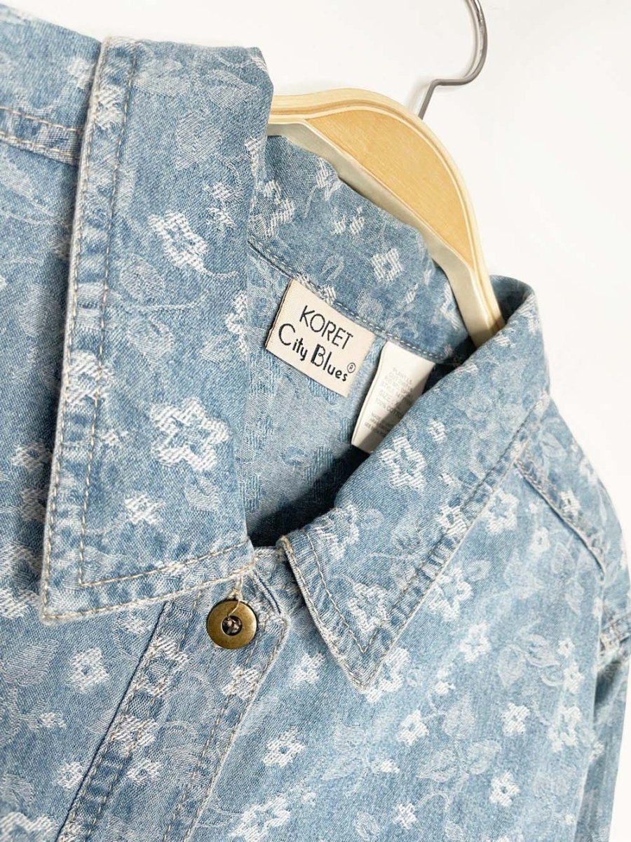 vintage 90s koret city blues floral denim full button shirt - good market thrift store