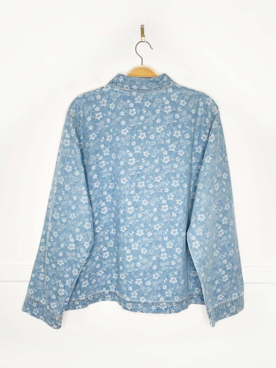 vintage 90s koret city blues floral denim full button shirt - good market thrift store