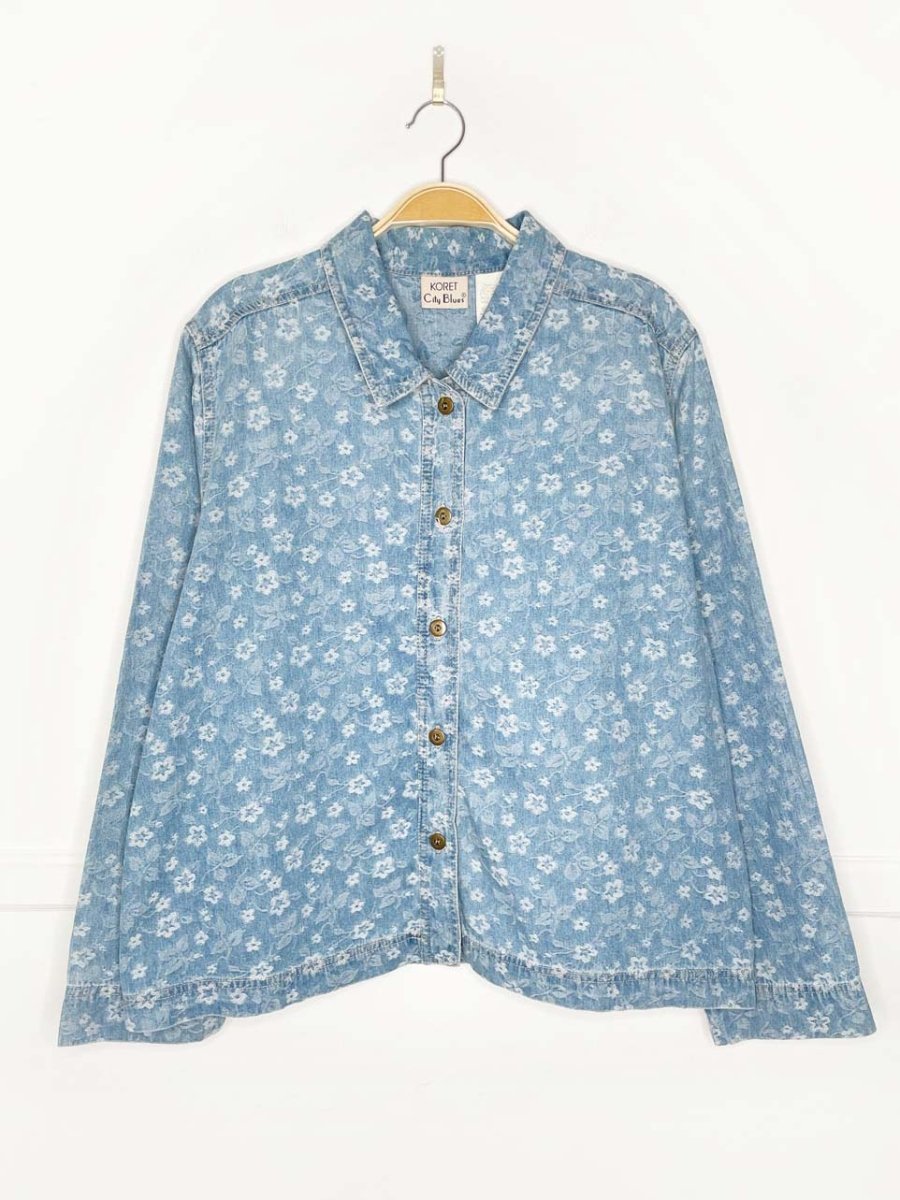 vintage 90s koret city blues floral denim full button shirt - good market thrift store