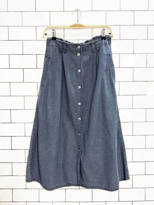 vintage 90s koret city blues full button denim midi skirt - good market thrift store