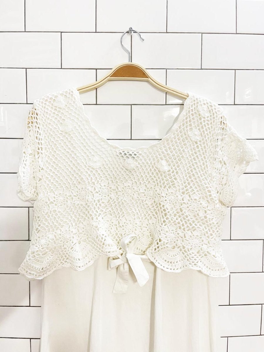 vintage 90s kroshetta crochet top full button tie back maxi sun dress - good market thrift store