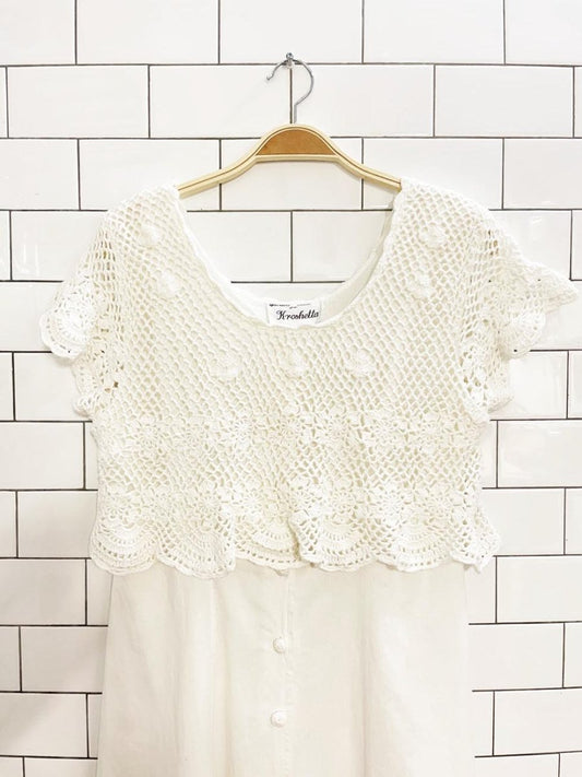 vintage 90s kroshetta crochet top full button tie back maxi sun dress - good market thrift store