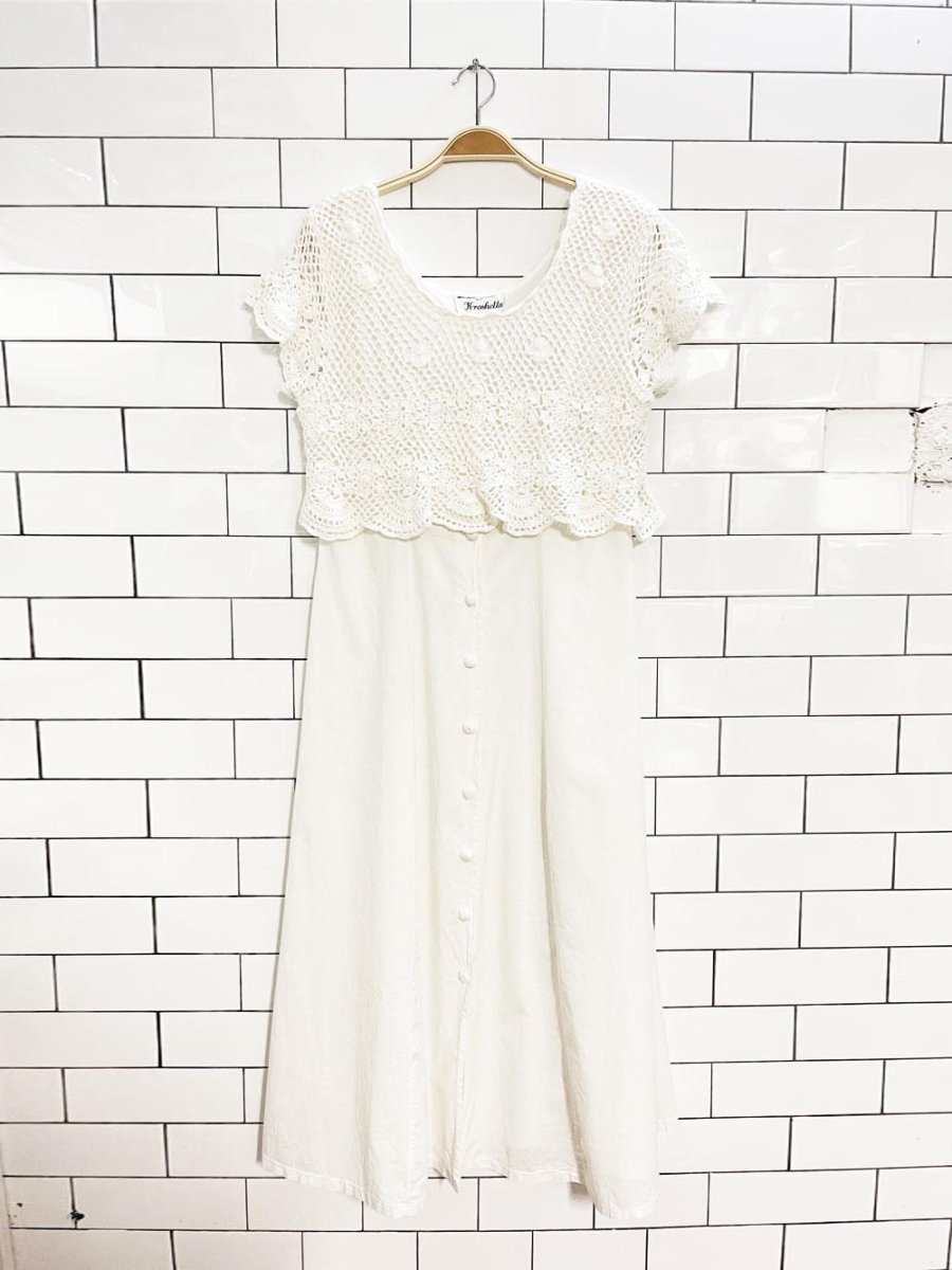 vintage 90s kroshetta crochet top full button tie back maxi sun dress - good market thrift store