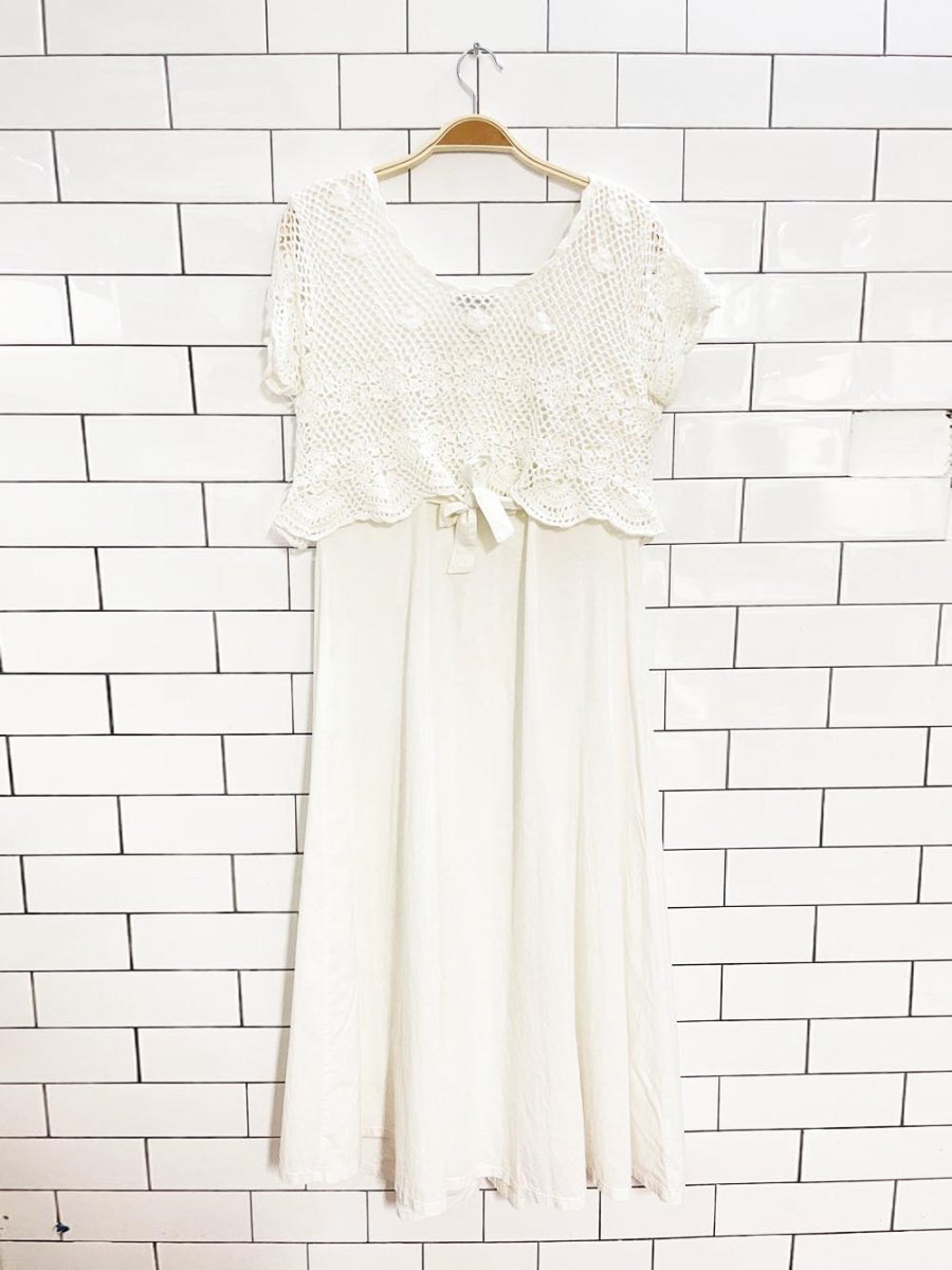 vintage 90s kroshetta crochet top full button tie back maxi sun dress - good market thrift store