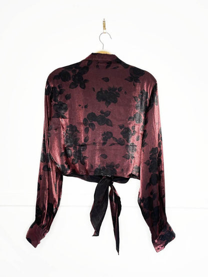 vintage 90s la belle floral metallic tie front cropped blouse | made in USA - good market thrift store