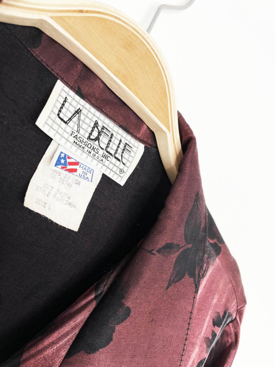 vintage 90s la belle floral metallic tie front cropped blouse | made in USA - good market thrift store