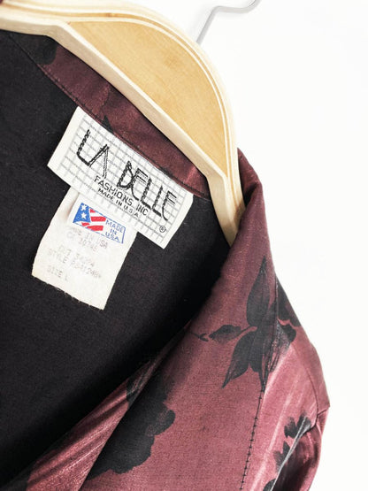 vintage 90s la belle floral metallic tie front cropped blouse | made in USA - good market thrift store