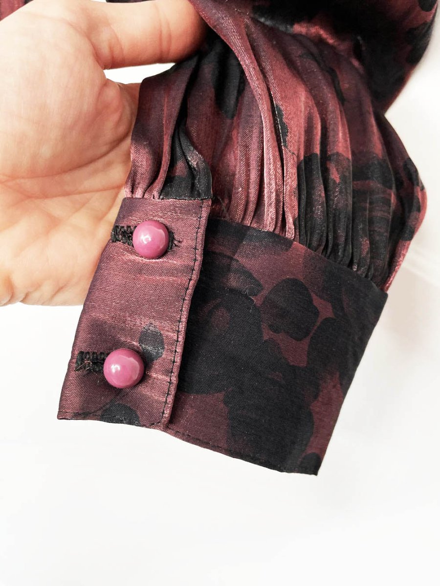 vintage 90s la belle floral metallic tie front cropped blouse | made in USA - good market thrift store