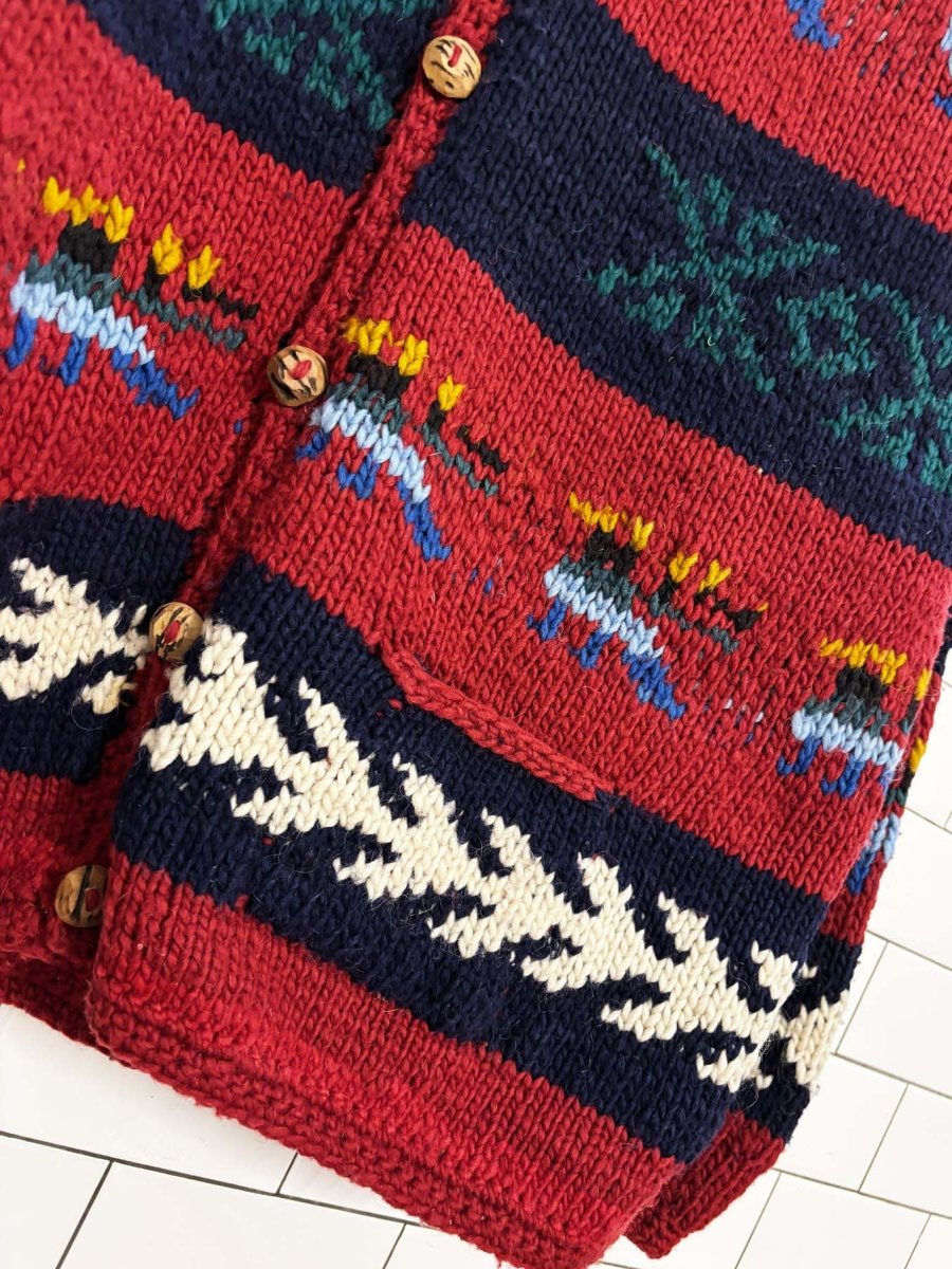 vintage 90s las americas 100% wool cowichan cardigan sweater - good market thrift store