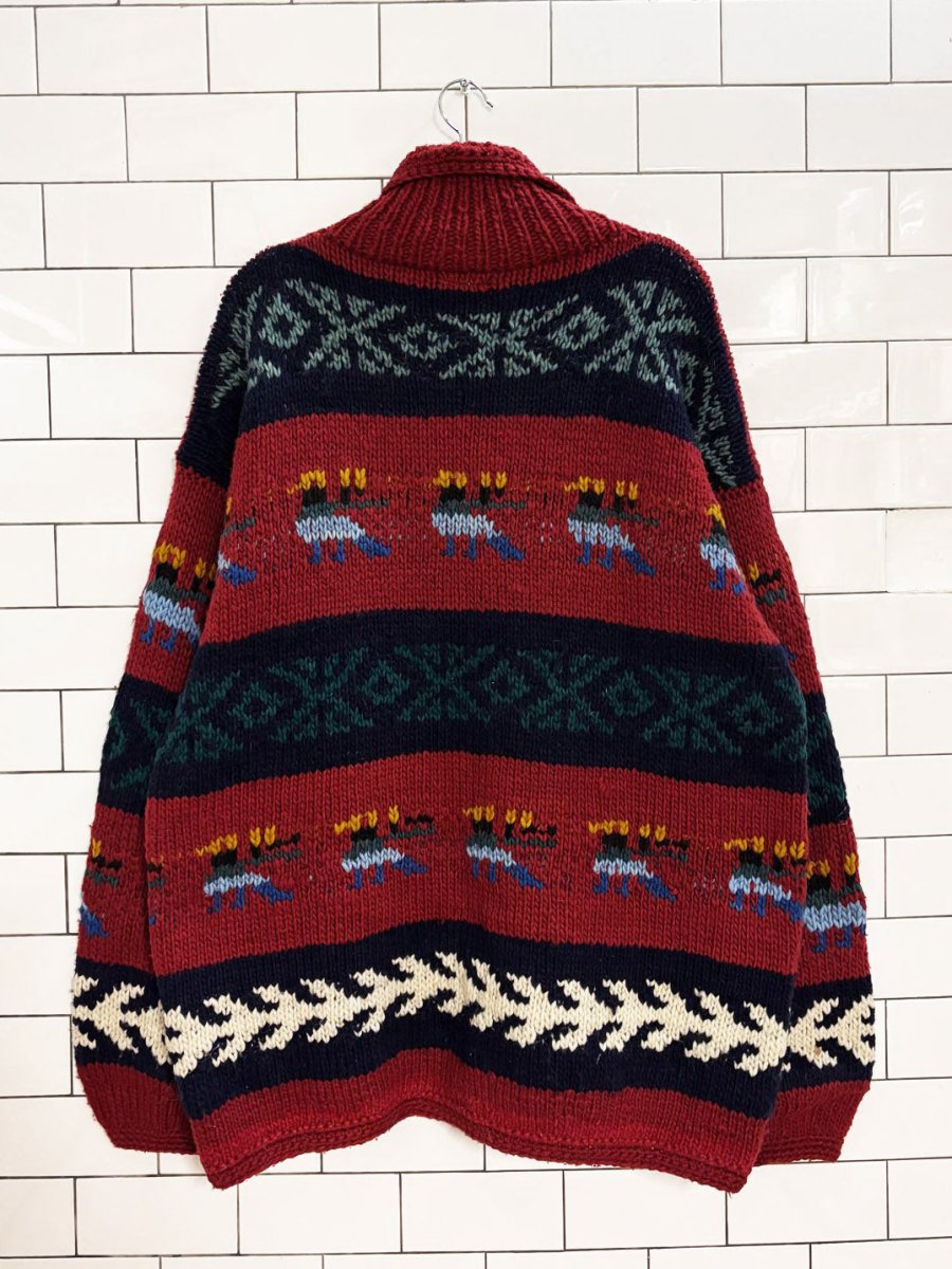 vintage 90s las americas 100% wool cowichan cardigan sweater - good market thrift store