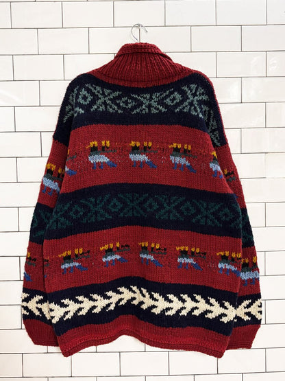 vintage 90s las americas 100% wool cowichan cardigan sweater - good market thrift store