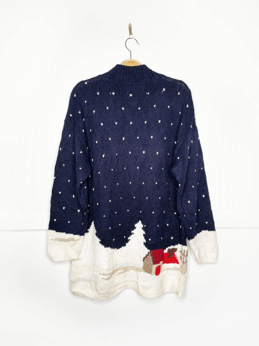 vintage 90s lauren hansen hand - knit santa snowshoes sweater - good market thrift store