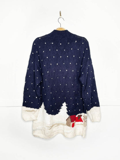 vintage 90s lauren hansen hand - knit santa snowshoes sweater - good market thrift store