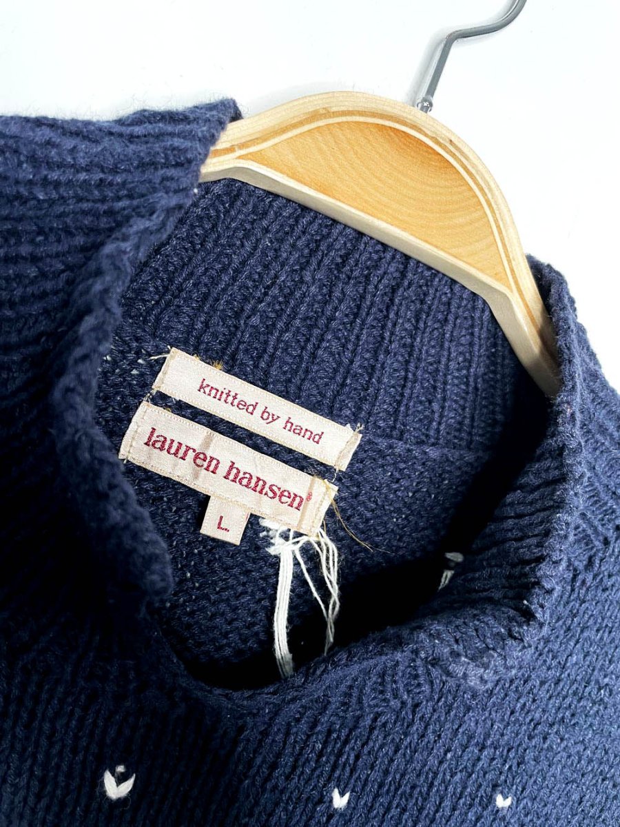 vintage 90s lauren hansen hand - knit santa snowshoes sweater - good market thrift store