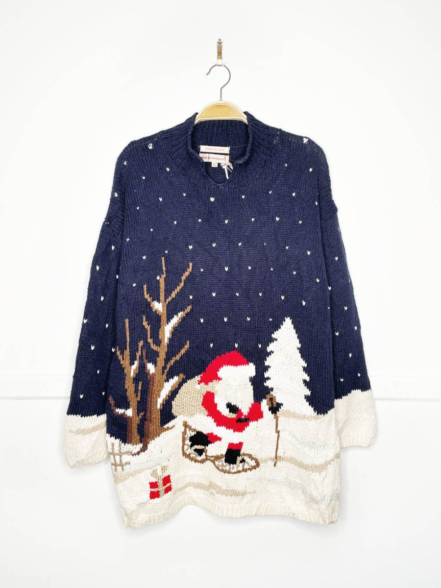 vintage 90s lauren hansen hand - knit santa snowshoes sweater - good market thrift store