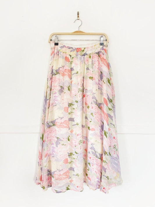 vintage 90s le chateau chiffon boho floral flowy midi skirt | made in India - good market thrift store