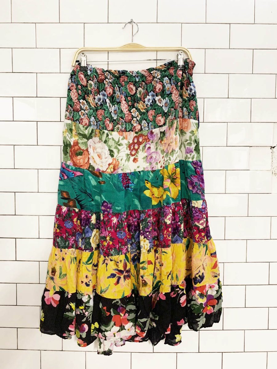 vintage 90s le chateau floral tiered drawstring midi skirt | made in India - good market thrift store
