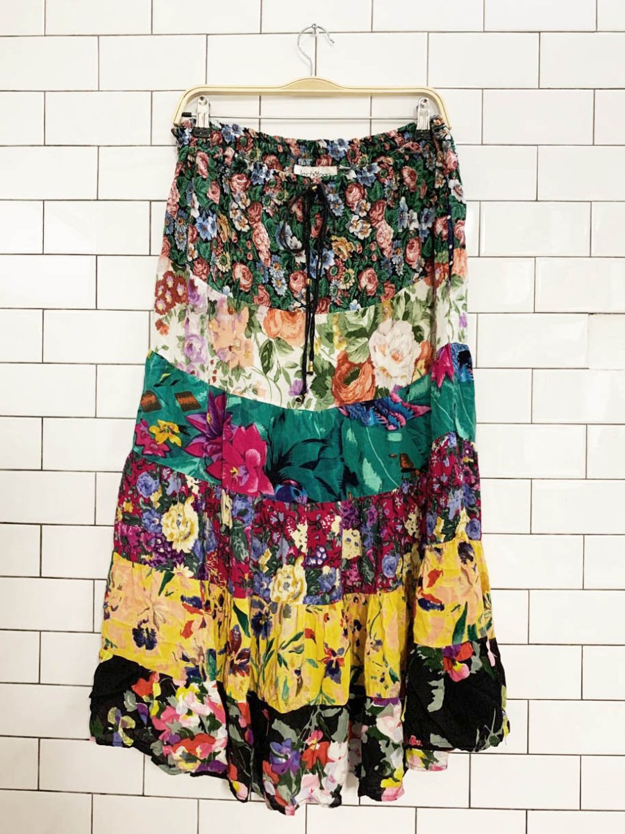 vintage 90s le chateau floral tiered drawstring midi skirt | made in India - good market thrift store