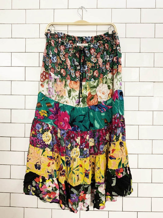 vintage 90s le chateau floral tiered drawstring midi skirt | made in India - good market thrift store