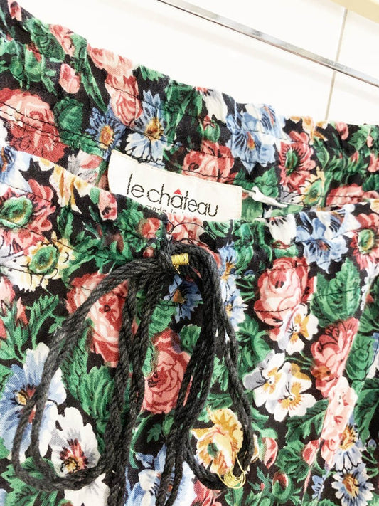 vintage 90s le chateau floral tiered drawstring midi skirt | made in India - good market thrift store