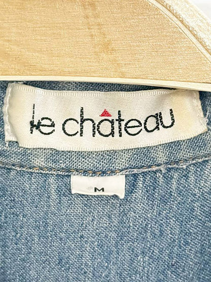 vintage 90s le chateau leather collar pearl snap button denim shirt - good market thrift store