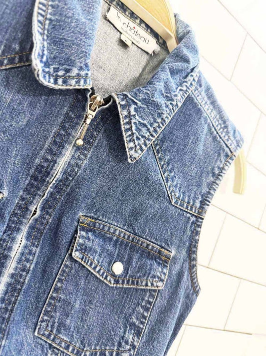 vintage 90s le chateau minimal zip cropped denim vest | made in Canada - good market thrift store