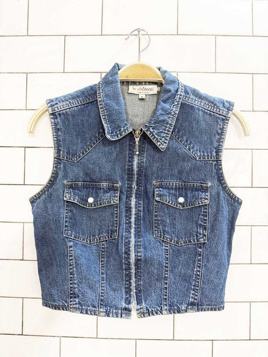 vintage 90s le chateau minimal zip cropped denim vest | made in Canada - good market thrift store