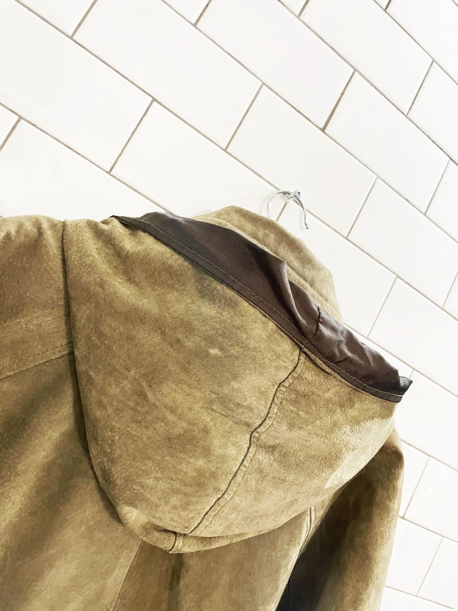vintage 90s le chateau suede hooded bomber jacket | leather - good market thrift store