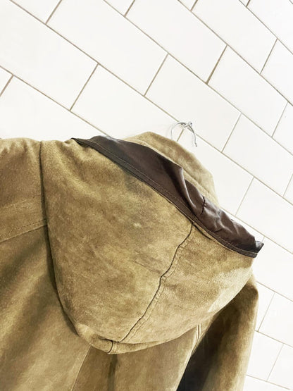 vintage 90s le chateau suede hooded bomber jacket | leather - good market thrift store