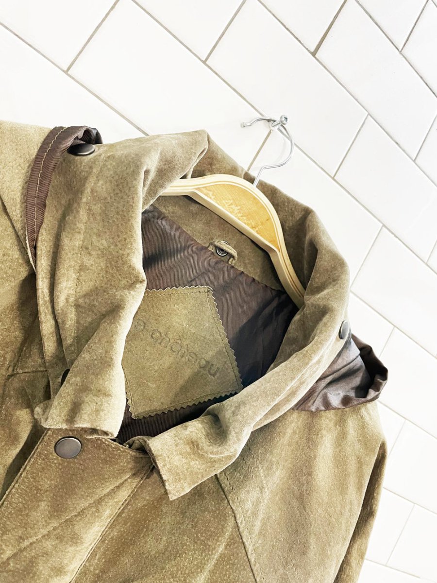 vintage 90s le chateau suede hooded bomber jacket | leather - good market thrift store