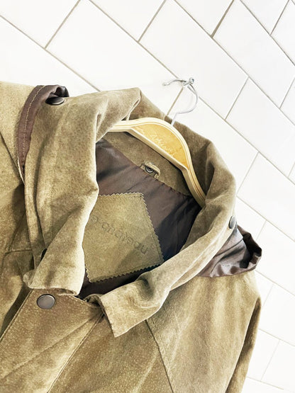 vintage 90s le chateau suede hooded bomber jacket | leather - good market thrift store