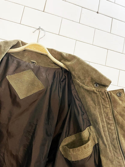 vintage 90s le chateau suede hooded bomber jacket | leather - good market thrift store
