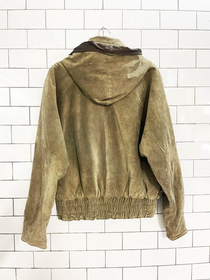 vintage 90s le chateau suede hooded bomber jacket | leather - good market thrift store