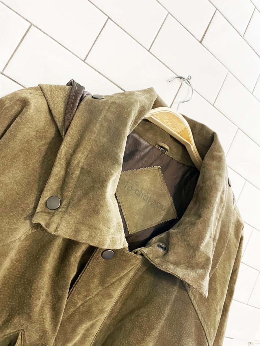 vintage 90s le chateau suede hooded bomber jacket | leather - good market thrift store