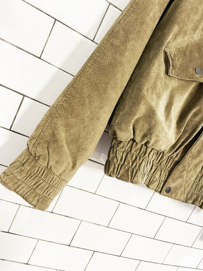 vintage 90s le chateau suede hooded bomber jacket | leather - good market thrift store