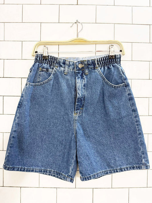 vintage 90s lee high rise elastic waist denim shorts | made in USA - good market thrift store