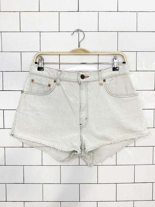 vintage 90s levi's 550 distressed relaxed bleach mini denim shorts - good market thrift store