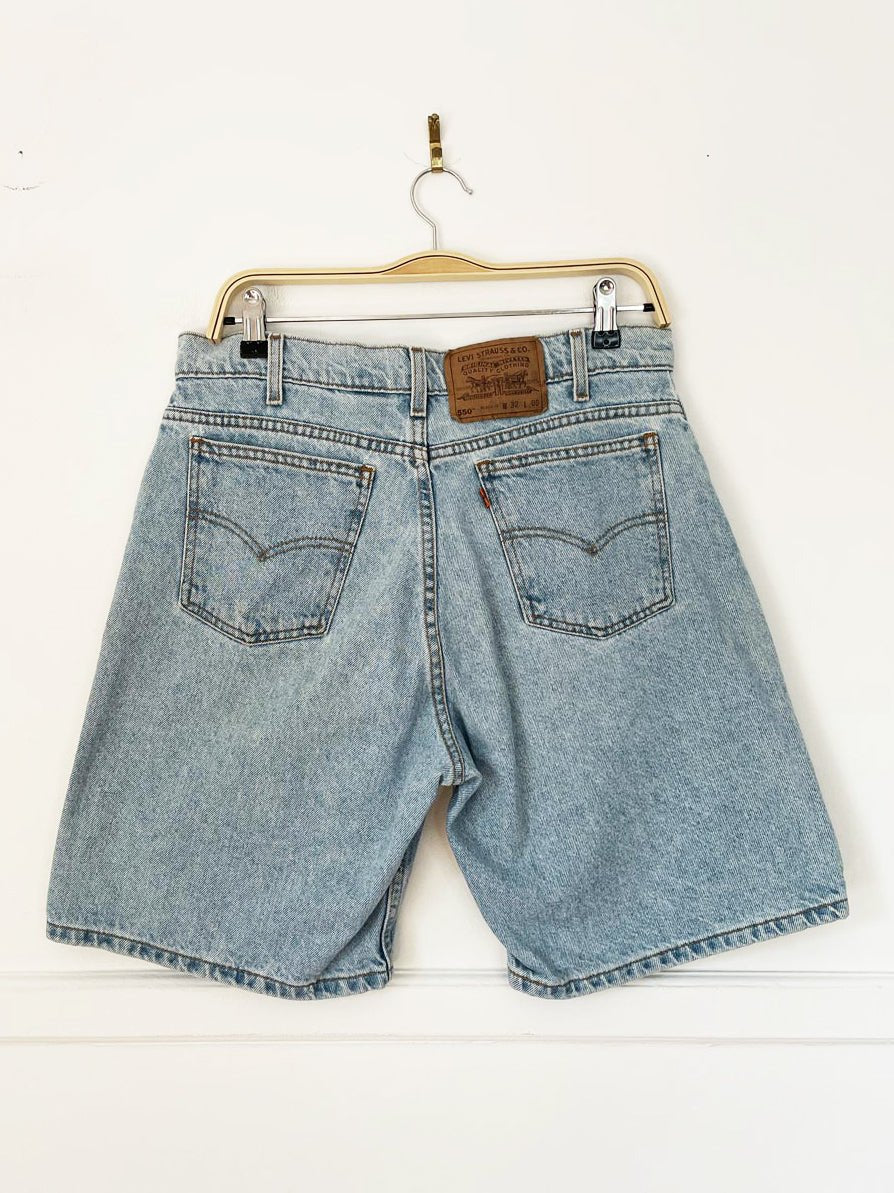 vintage 90s levi's 550 orange tab relaxed fit long denim shorts - good market thrift store