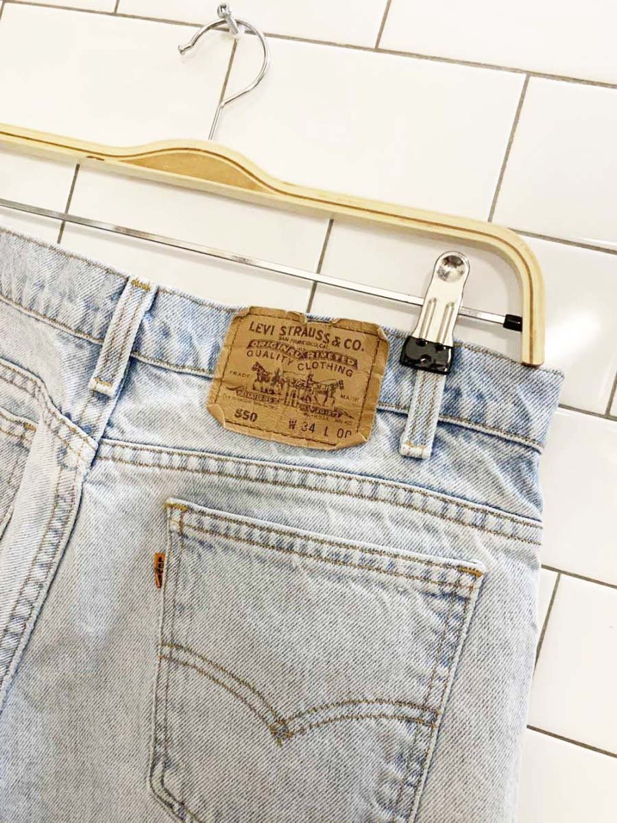 vintage 90s levi's orange tab 550 loose long denim shorts - good market thrift store