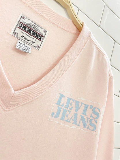 vintage 90s levi's white tab pink v - neck sweatshirt - good market thrift store