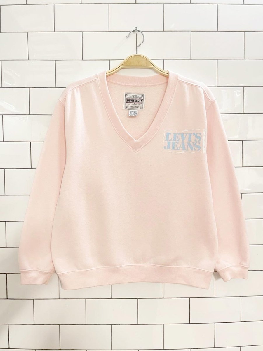 vintage 90s levi's white tab pink v - neck sweatshirt - good market thrift store