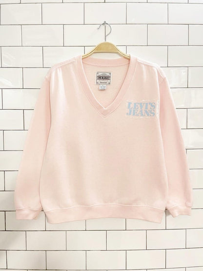vintage 90s levi's white tab pink v - neck sweatshirt - good market thrift store