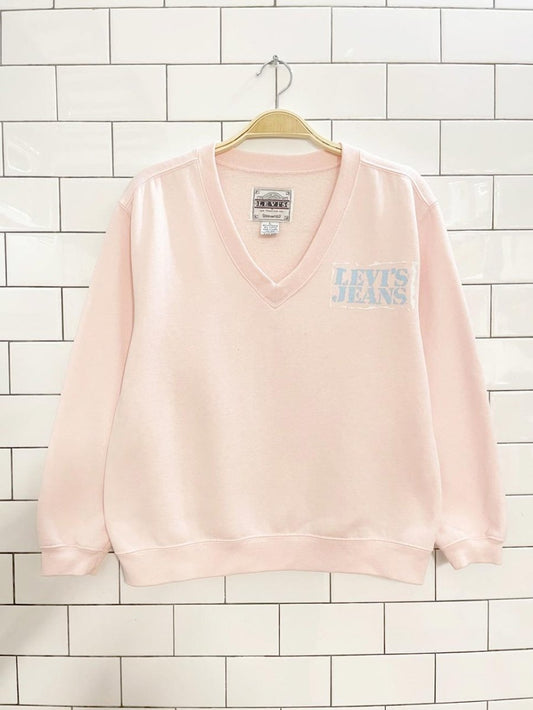 vintage 90s levi's white tab pink v - neck sweatshirt - good market thrift store