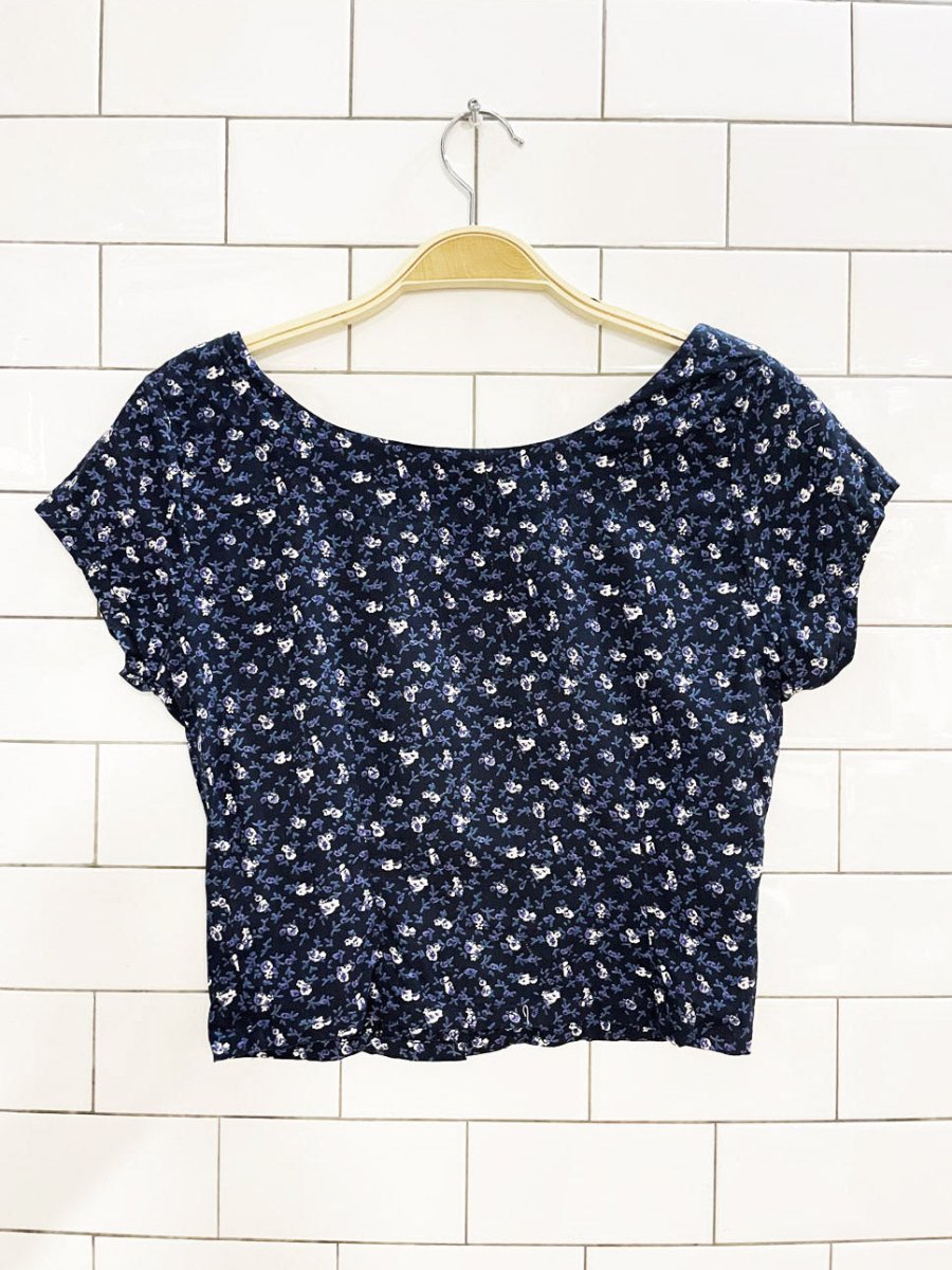 vintage 90s limité micro floral cropped full button top - good market thrift store