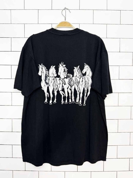 vintage 90s linda lori heads and tails horses tee | jerzees | made in USA - good market thrift store