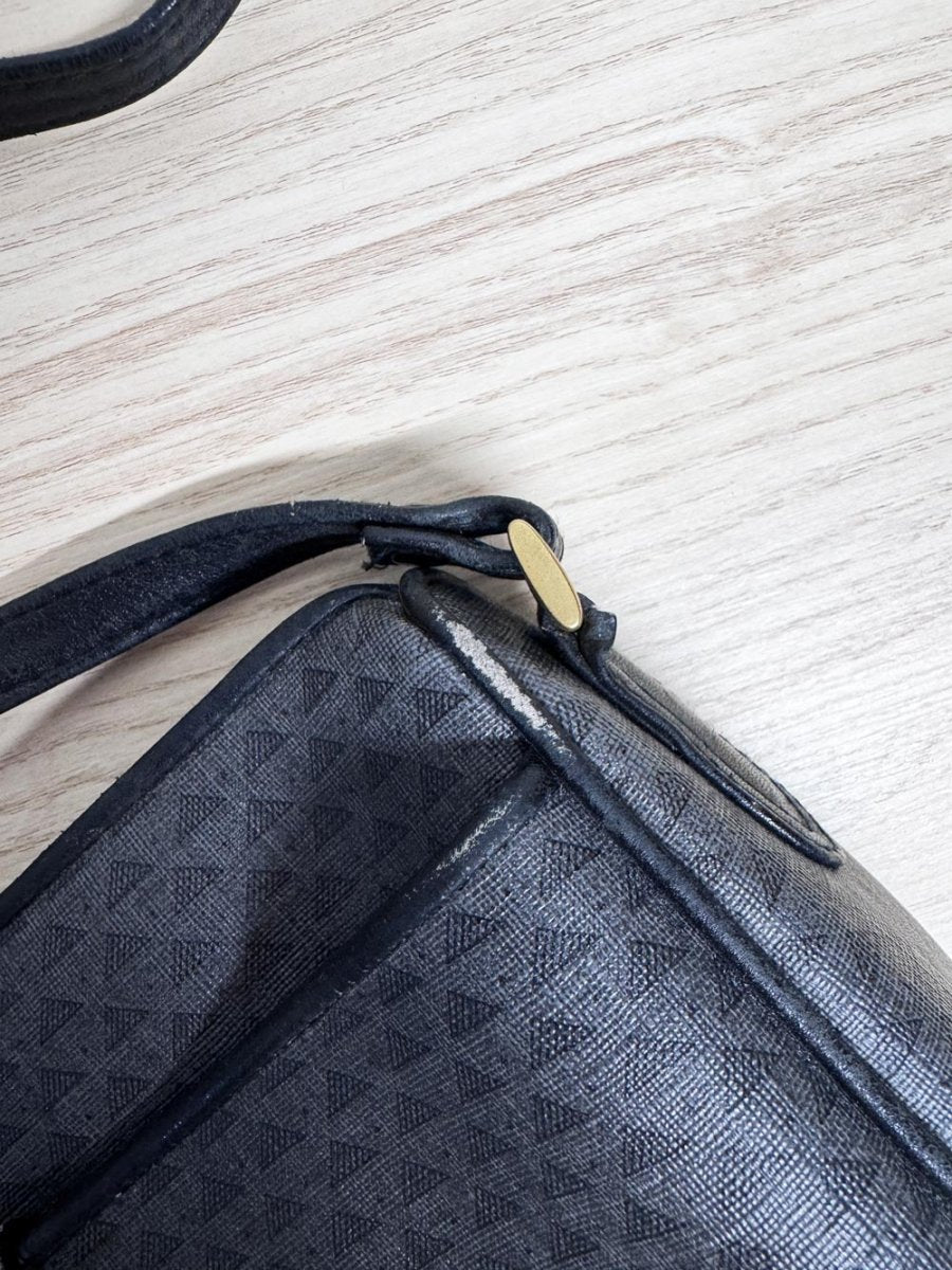 vintage 90s liz claiborne monogram leather trim canvas bag - good market thrift store