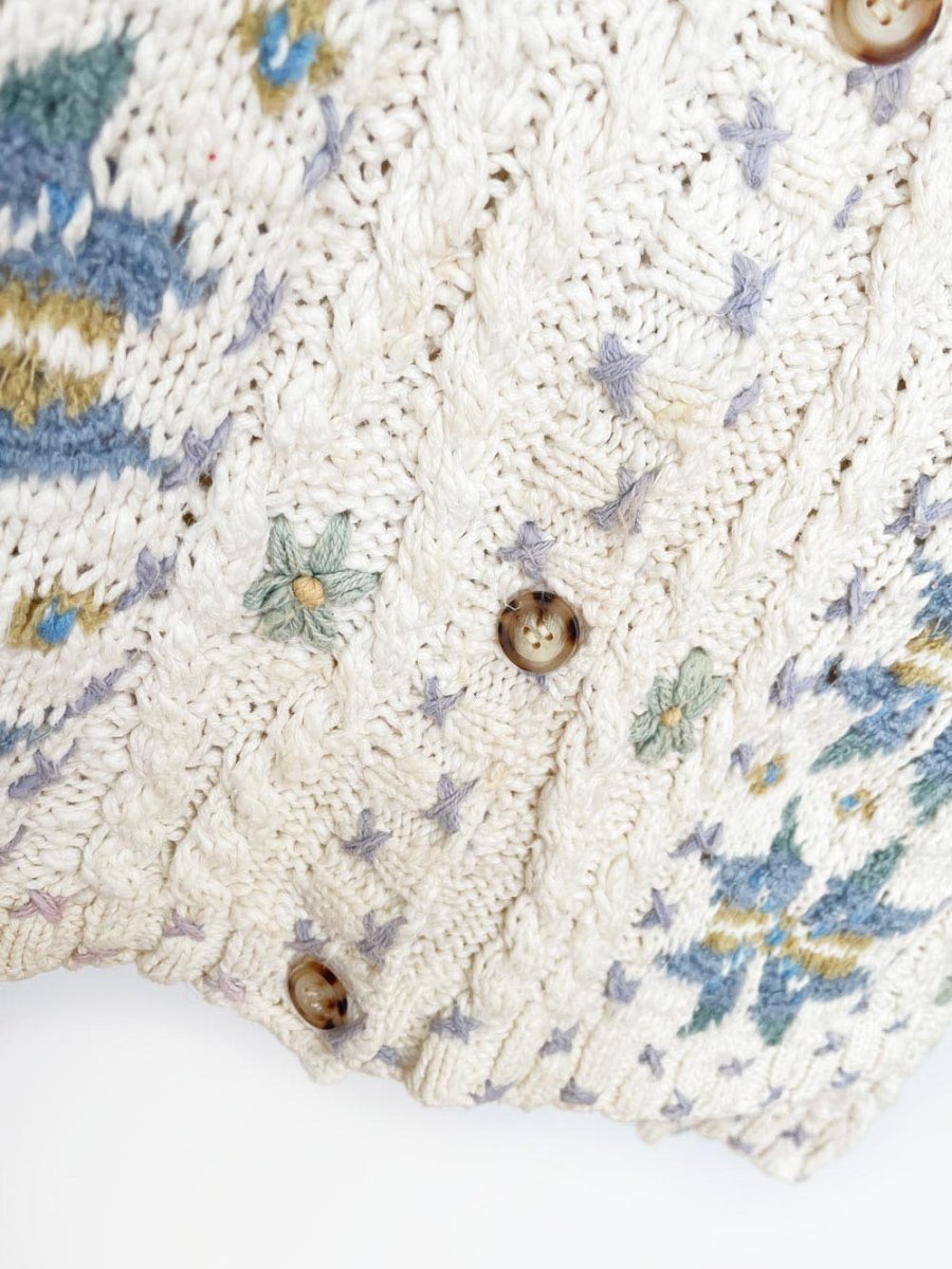 vintage 90s liz claiborne quilt star chunky knit cardigan | knitted by hand | lizwear - good market thrift store
