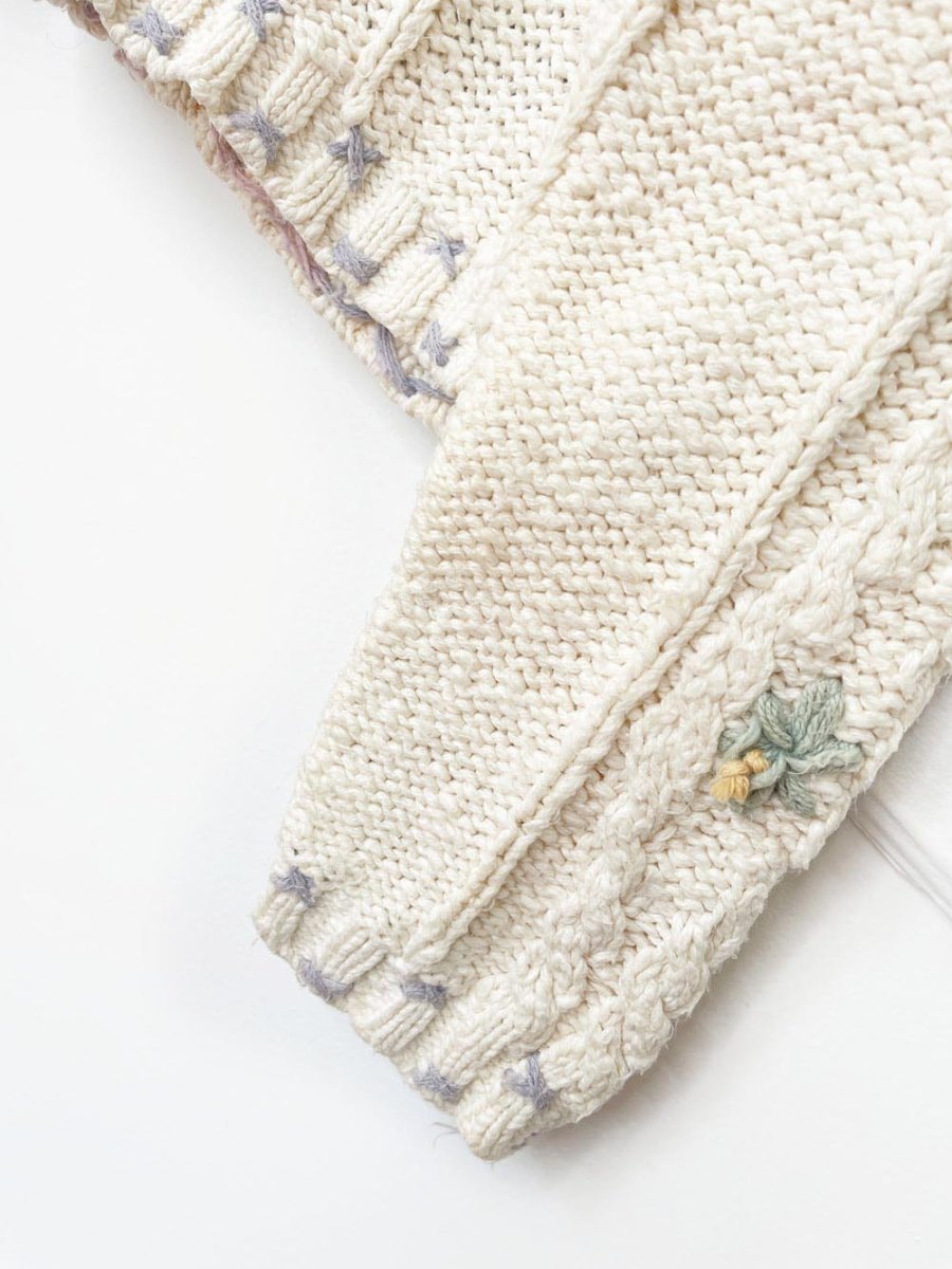 vintage 90s liz claiborne quilt star chunky knit cardigan | knitted by hand | lizwear - good market thrift store