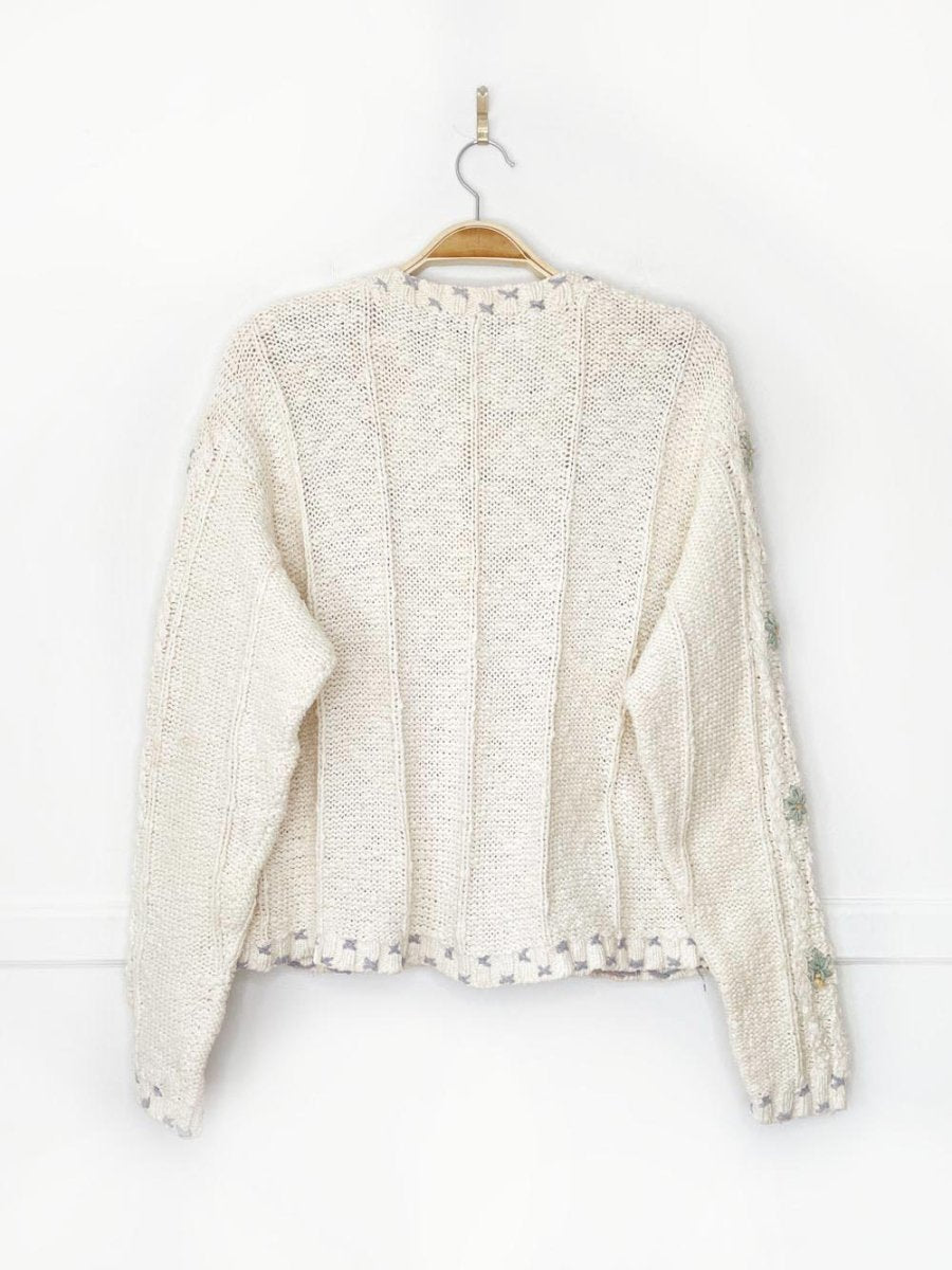 vintage 90s liz claiborne quilt star chunky knit cardigan | knitted by hand | lizwear - good market thrift store